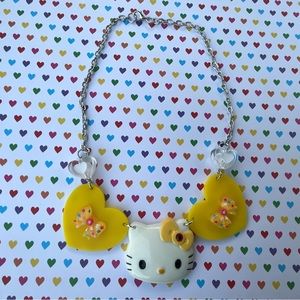 Yellow Heart Hello Kitty Necklace Kawaii festival decora statement charms